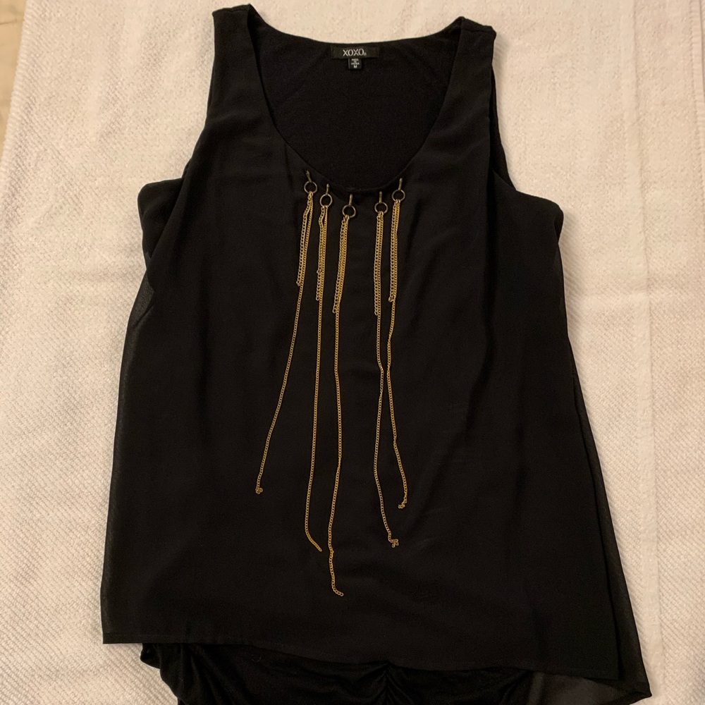 Black dressy top with sheer overlay